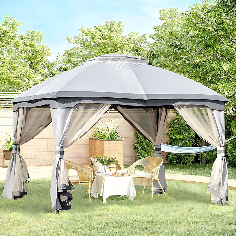 Eenvoudig op te zetten pop-up tent met reclamescherm en luifel
